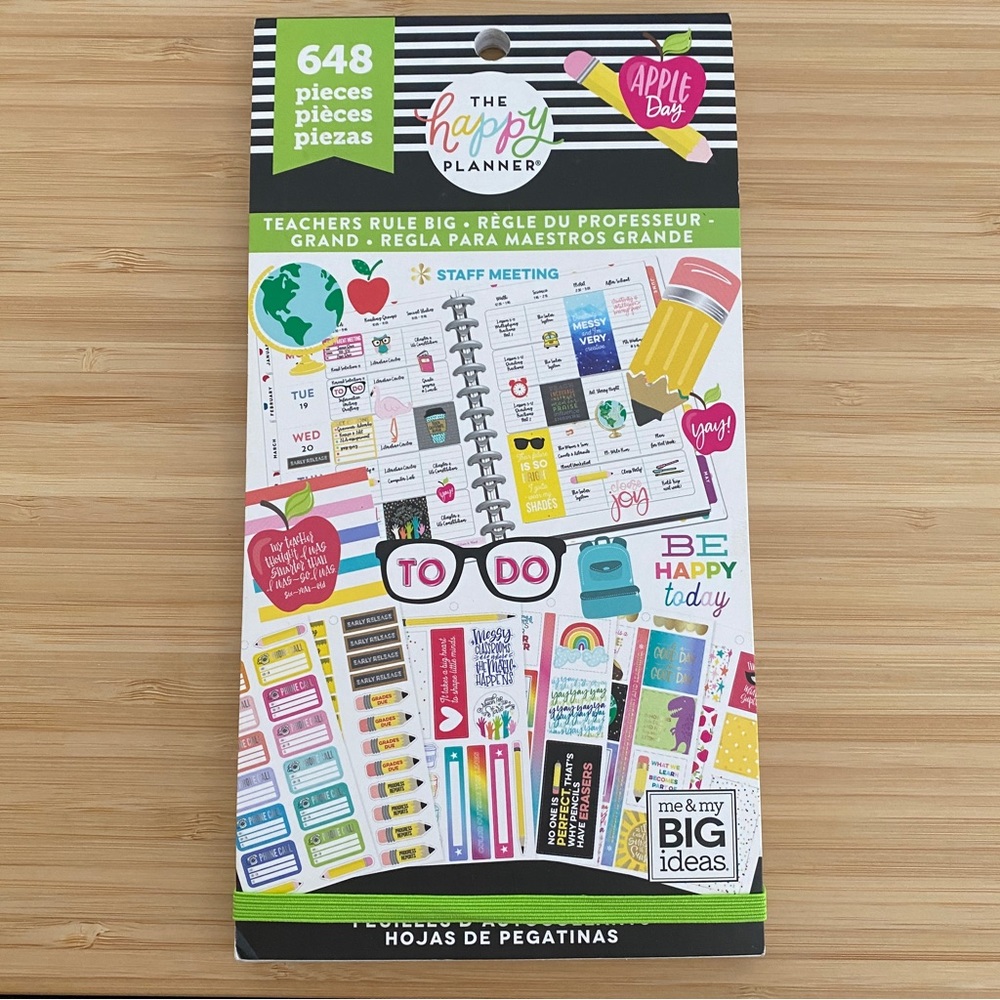 The Happy Planner Teachers Rule Sticker Book 648 Stickers, Apple Day